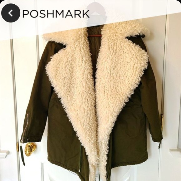 ✨Host Pick✨The DIUDIU Room Oversized Olive Green Sherpa Coat Size Small - Picture 1 of 14